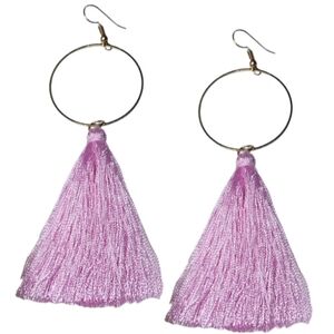 Pink Tassel Gold Hoop Earrings